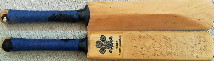 Surrey-county-cricket-memorabilia-official-signed-mini-bat--alec-stewart-ian-greig-autograph-thorpe-bicknell-jesty-clinton-medlycott-sccc