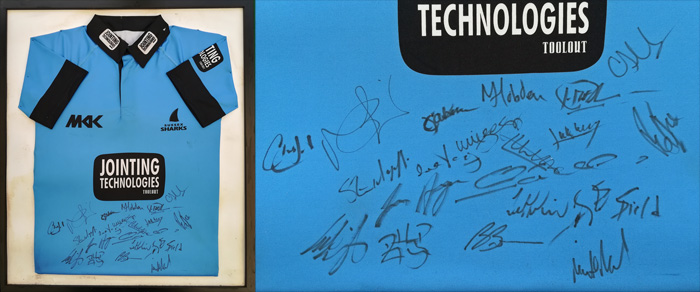 Sussex-cricket-club-signed-one-day-shirt-framed-2015-team-sccc-sharks-matthew-hobden-autograph