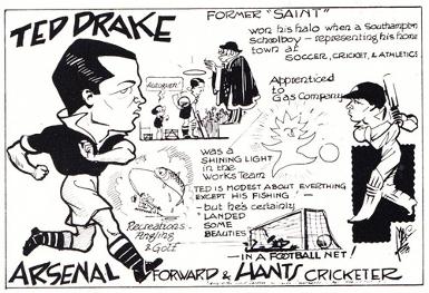 Ted-Drake-autograph-signed-Arsenal-FC-football-memorabilia-benefit-programme-Fulham-signature-cartoon-1-caricature