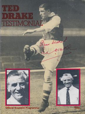 Ted-Drake-autograph-signed-Arsenal-FC-football-memorabilia-souvenir-benefit-programme-Fulham-signature-Gunners-Highbury
