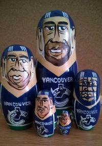 VANCOUVER CANUCKS memorabilia set of 5 Hand-Painted Nesting Dolls in the guise of : HENRIK SEDIN memorabilia DANIEL SEDIN memorabilia ROBERTO LUONGO memorabilia RYAN KESLER memorabilia TAYLOR PYATT memorabilia