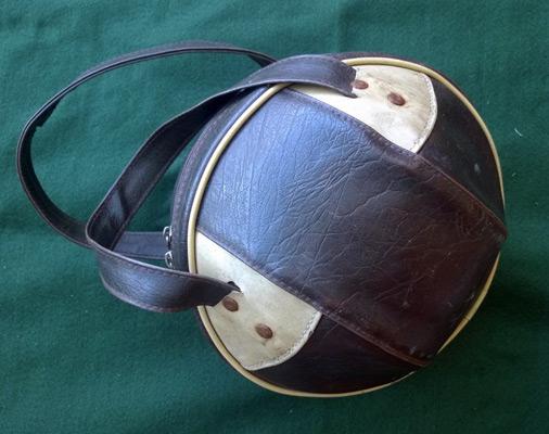 Vintage-leather-ten-pin-bowling-bag-with-straps-handbag-tan-brown-cream