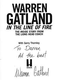 Warren-Gatland-autograph-signed-british-lions-rugby-memorabilia-in-the-line-of-fire-book-head-coach