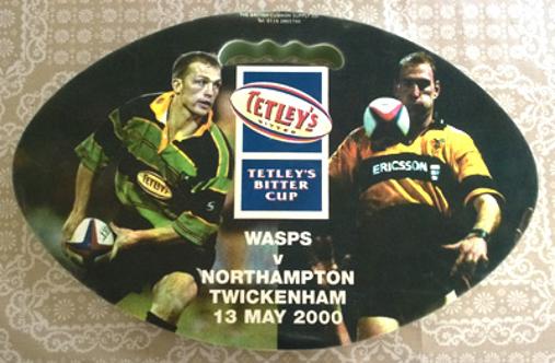 Wasps-rugby-memorabilia-2006-Tetleys-Bitter-Cup-Final-Twickenham-London-commemorative-Seat-Cushion-Northampton-Saints-Beer-31-23-union
