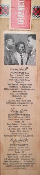 West-Indies-cricket-memorabilia-3-ws-Frank-worrell-autograph-everton-weekes-signature-clyde-walcott-signed-gray-nicolls-mini-bat-legends