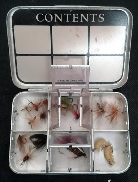 Wheatley-silmalloy-aluminium-six-window-fly-box-hand-tied-wet-dry-flies-fly-fishing-memorabilia-angling-equipment-tackle-sea-trout-salmon-grayling-lake-river-top-pocket