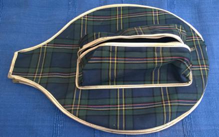 Wilson-tennis-memorabilia-vintage-racket-head-cover-plaid-zip-zpper-1960s-1970s-made-in-USA-sports-equipment-pouch-ball-cloth