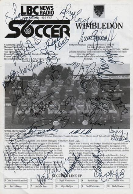 Wimbledon-football-memorabilia-1986-London-6-a-side-indoor-soccer-championships-programme-signed-Dons-autographs-Wembley-Arena-LBC-crazy-gang