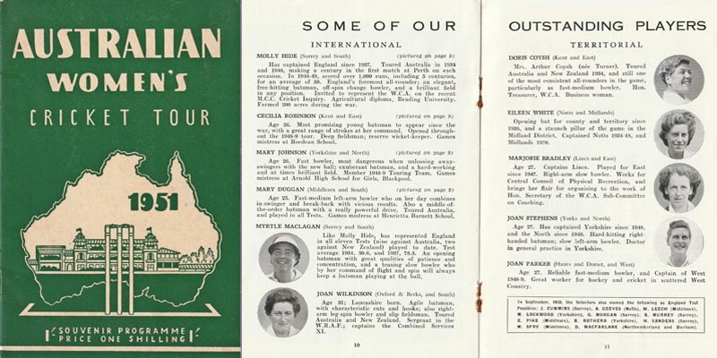 england-squad-womens-cricket-1951-ashes-test-match-australia-oval-surrey-programme