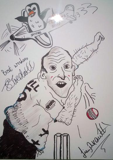 james-tredwell-memorabilia-tredders-testimonial-signed-caricature-liam-plunkett-artwork-2017-kent-cricket-kccc-spitfires-treddy-pingu-england-captain-benefit-17-autograph