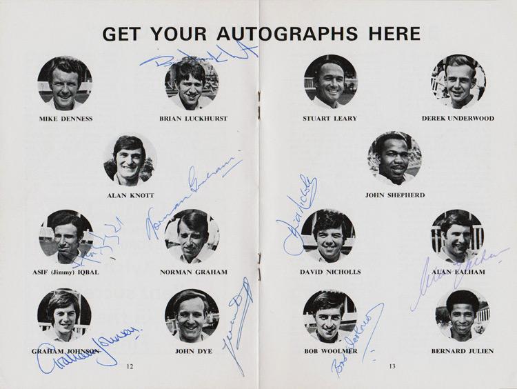 kent-cricket-memorabilia-1971-gillette-cup-final-souvenir-programme-autograph-team-sheet-kccc-brian-luckhurst-asif-iqbal-bob-woolmer-norman-graham-nicholls-johnson-dye-ealham