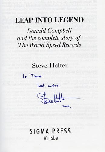 steve-holter-autograph-signed-world-land-speed-record-bluebird-book-memorabilia-sir-donald-campbell-malcolm-leap-into-legend-ken-norris-sigma-press-complete-story